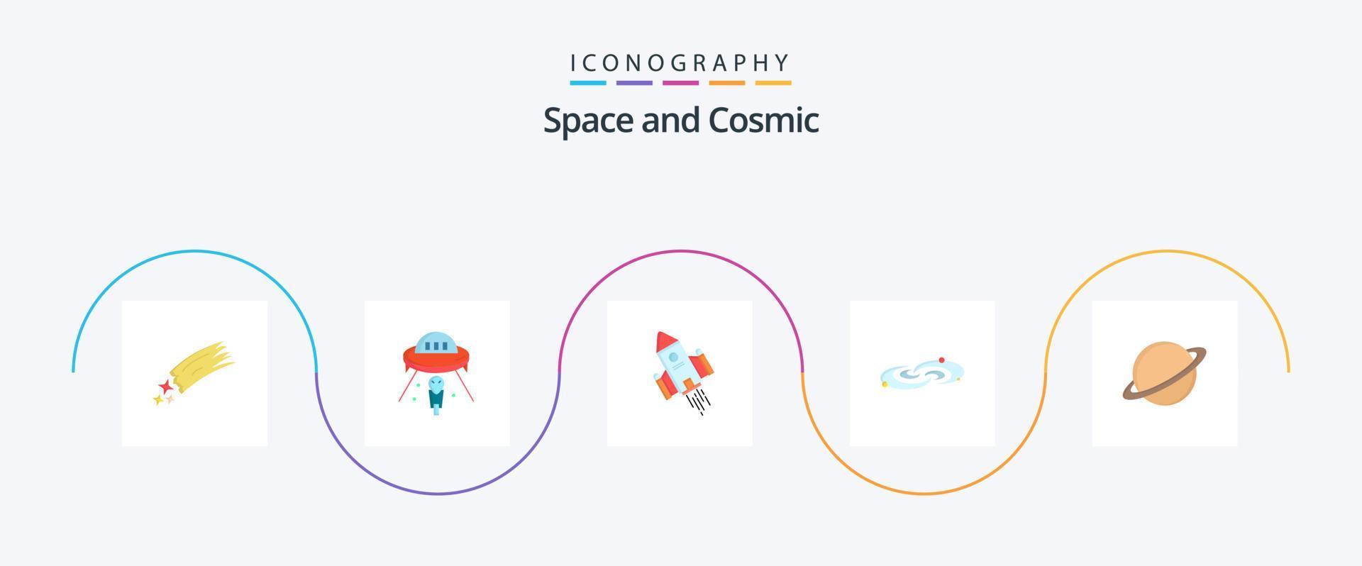 ruimte vlak 5 icoon pak inclusief planeten. heelal. ruimteschip. launch. ruimte vector