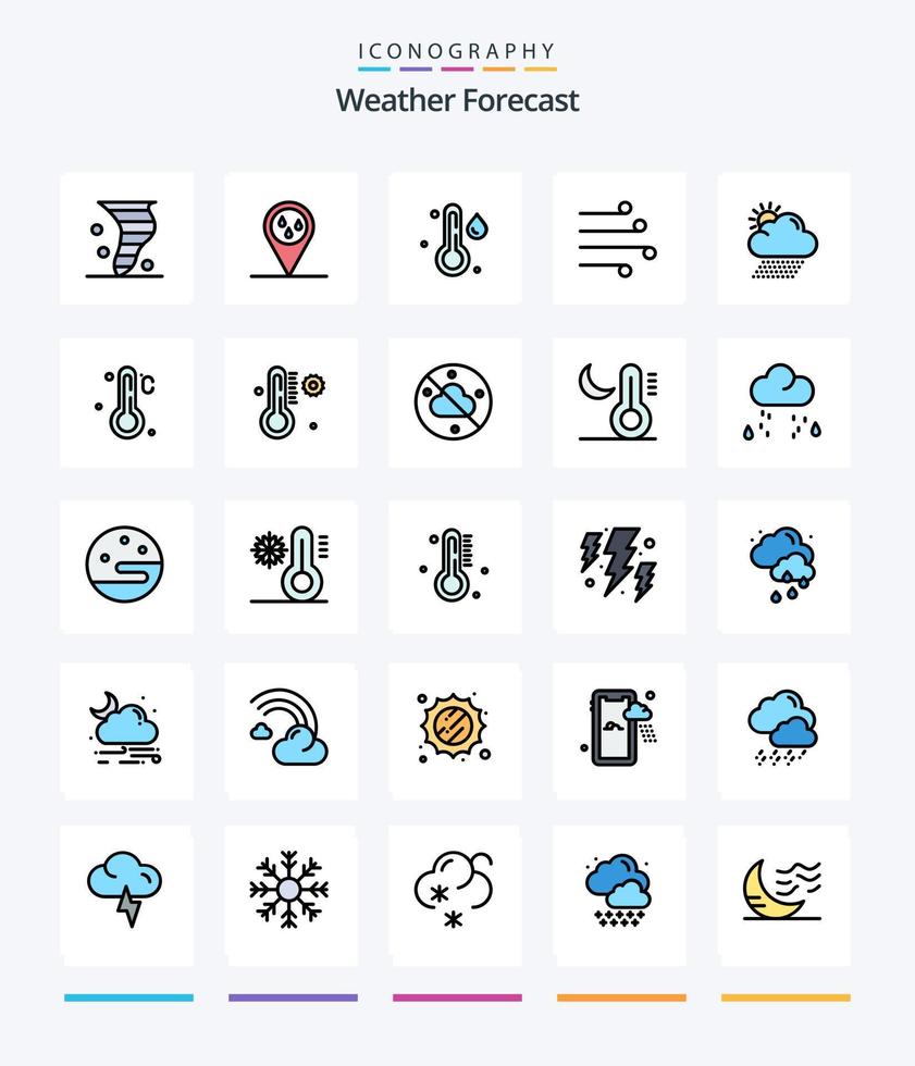 creatief weer 25 lijn gevulde icoon pak zo net zo regen. wind. regen. het weer. blazen vector