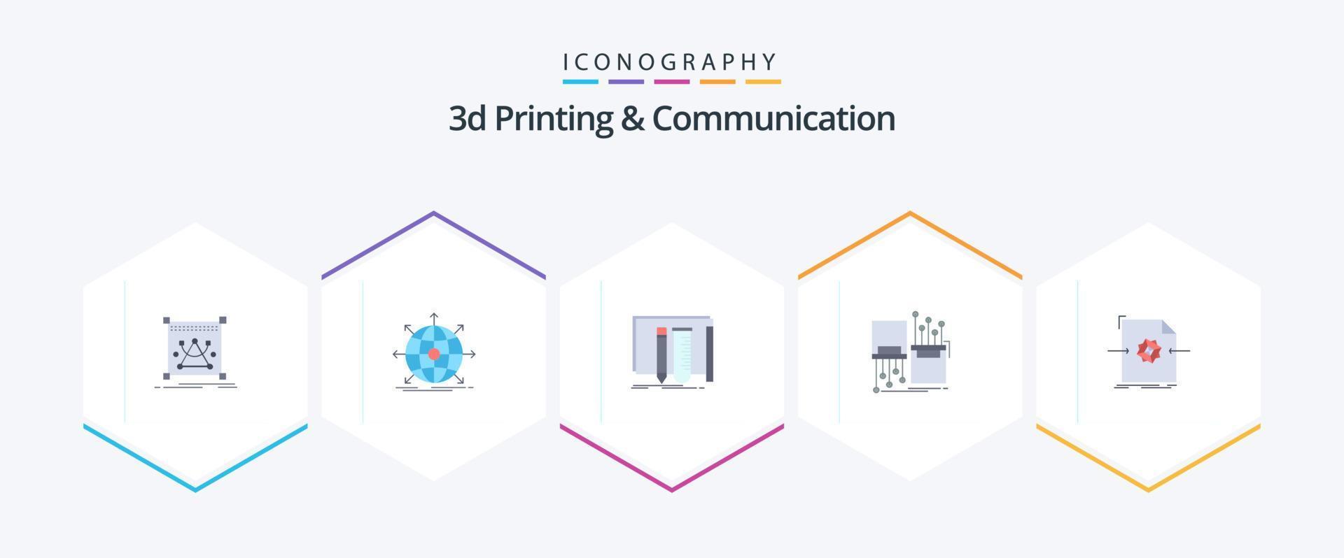 3d het drukken en communicatie 25 vlak icoon pak inclusief elektronisch. digitaal. netwerk. hulpmiddelen. fantastisch vector