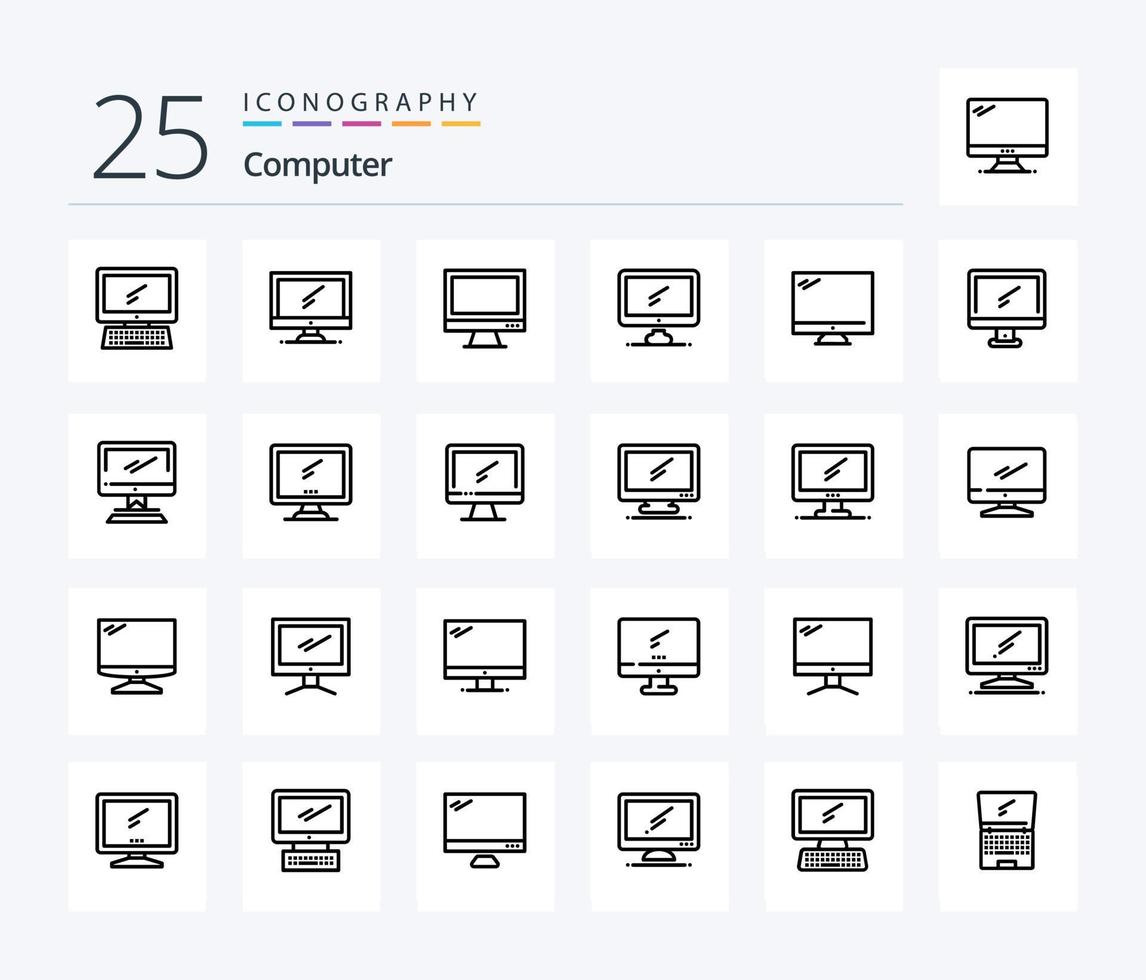 computer 25 lijn icoon pak inclusief . laag 1. toetsenbord. omdraaien. apparaat vector