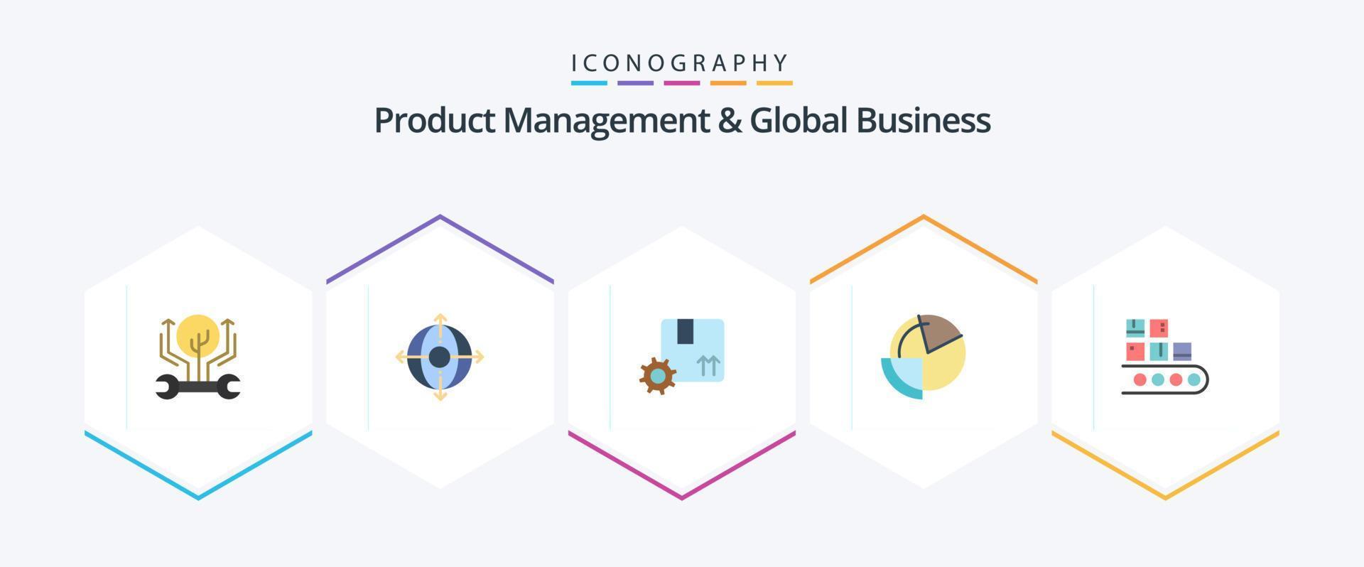Product beheer en globaal bedrijf 25 vlak icoon pak inclusief diagram. grafiek. Product. analyse. premie kwaliteit vector