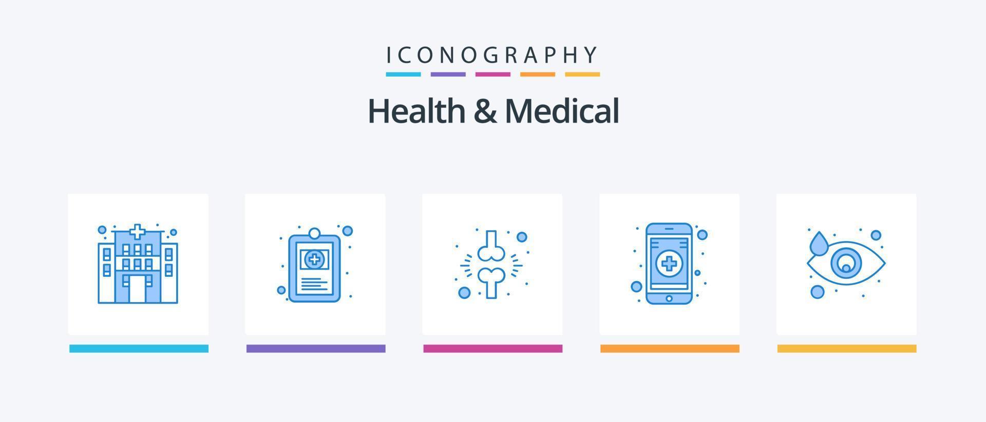 Gezondheid en medisch blauw 5 icoon pak inclusief oog. huilen. rem. mobiel app. medisch. creatief pictogrammen ontwerp vector