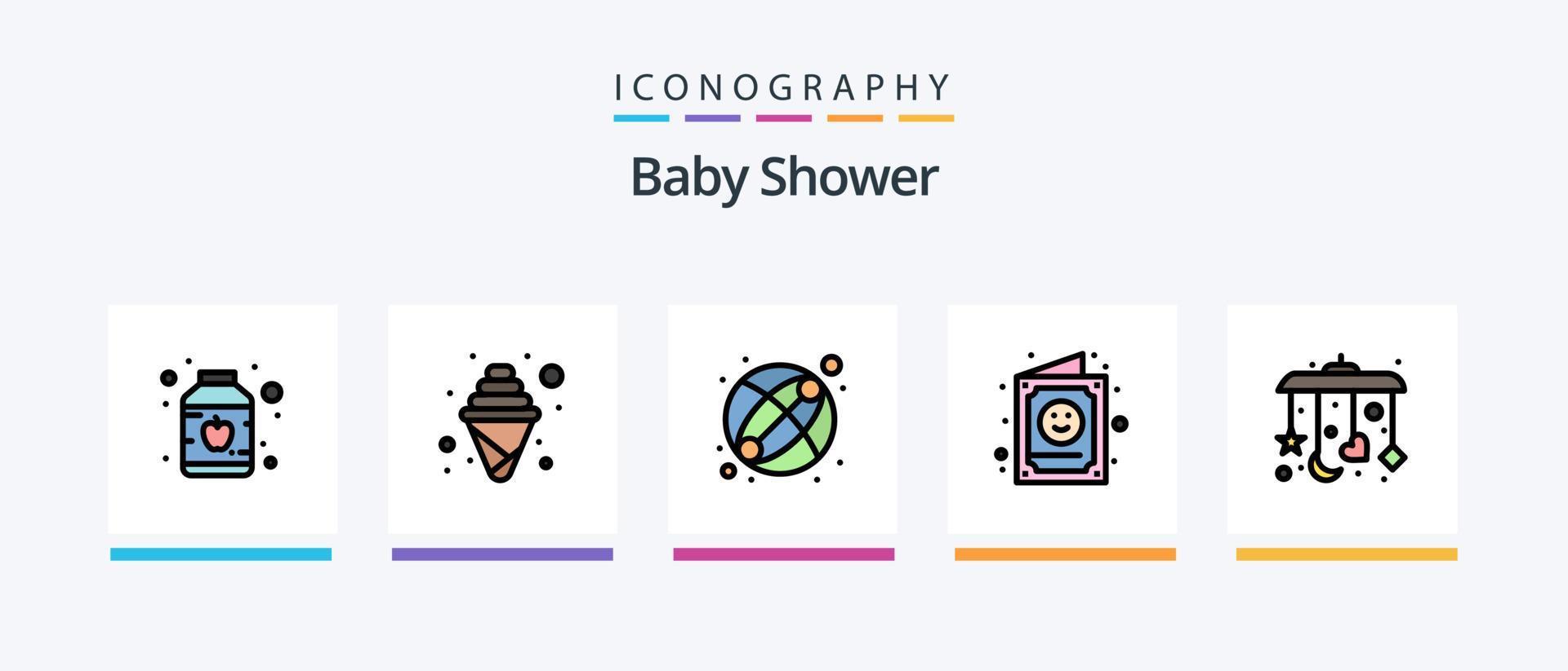 baby douche lijn gevulde 5 icoon pak inclusief zuigeling. kind. lotion fles. baby panty. zwangerschap. creatief pictogrammen ontwerp vector