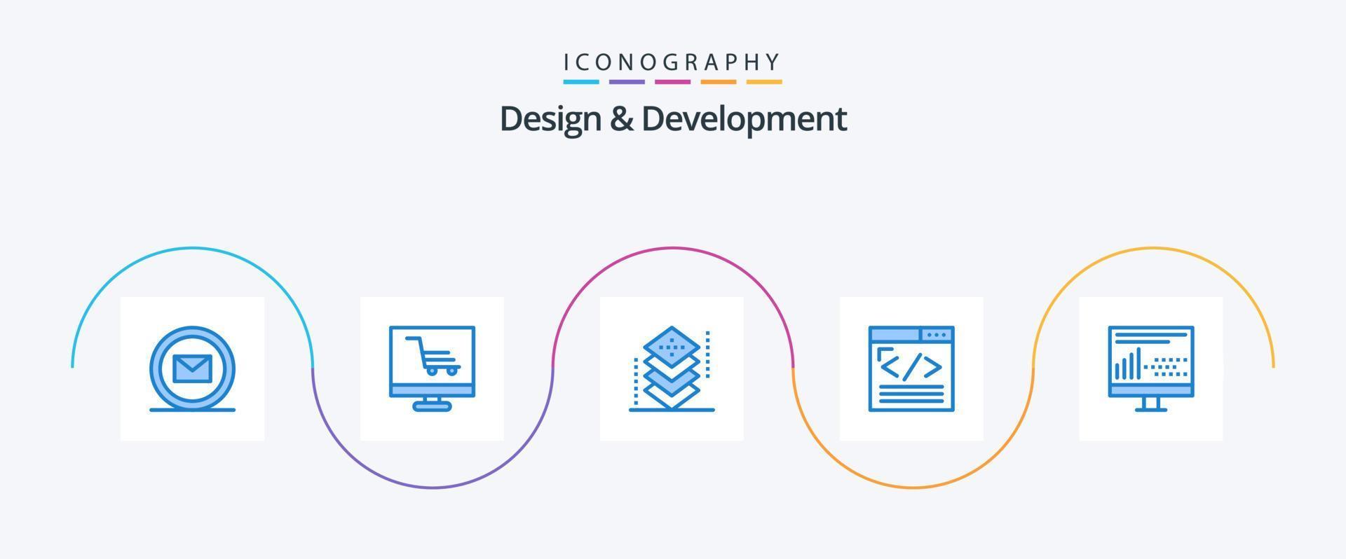 ontwerp en ontwikkeling blauw 5 icoon pak inclusief web ontwikkeling. web inhoud. codering. codering. programmeren vector