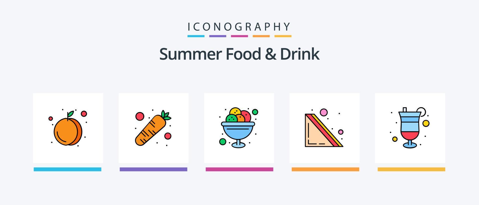 zomer voedsel en drinken lijn gevulde 5 icoon pak inclusief cocktail. oranje. mangosteen. sap. drankje. creatief pictogrammen ontwerp vector