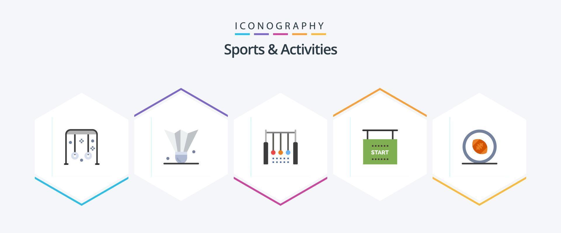 sport- en activiteiten 25 vlak icoon pak inclusief rassen. vlag. shuttle. ringen. hangende vector