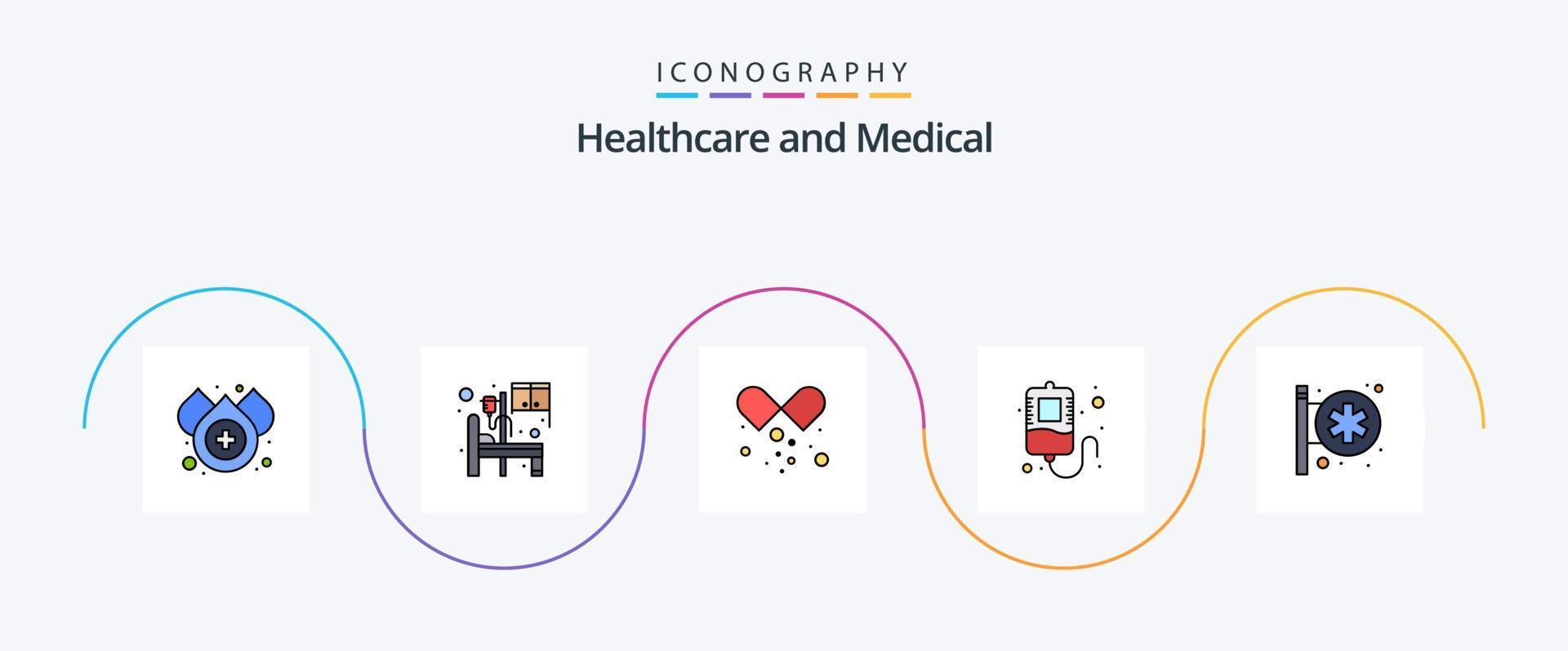 medisch lijn gevulde vlak 5 icoon pak inclusief apotheek. ziekenhuis uithangbord. medisch pillen. ziekenhuis teken. transfusie vector