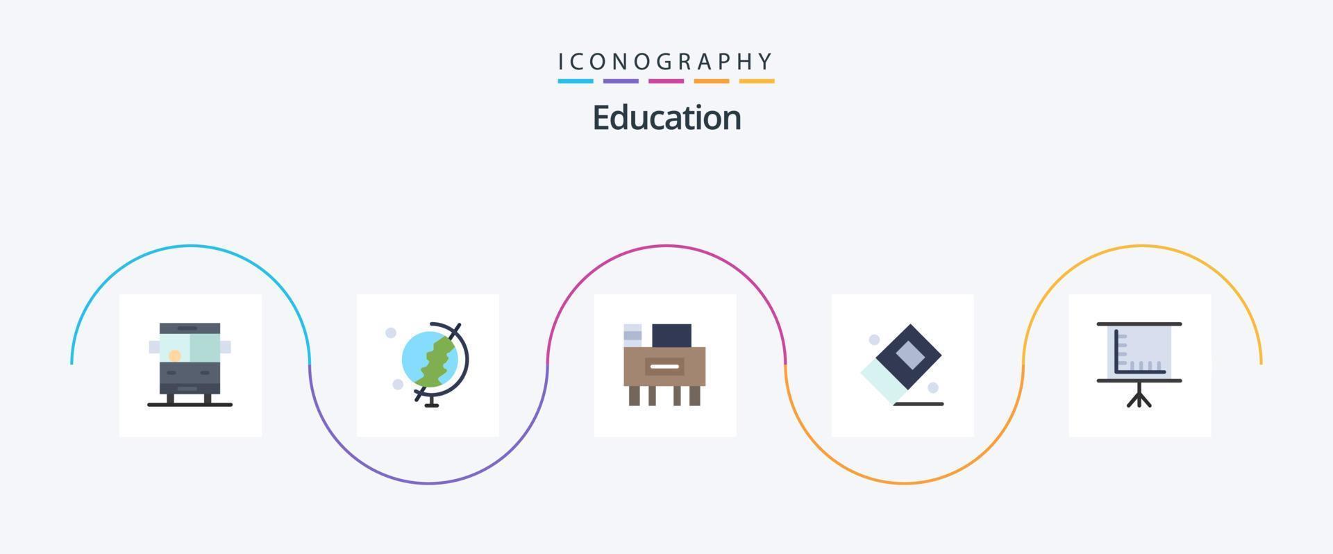 onderwijs vlak 5 icoon pak inclusief schoolbord. stationair. gom. vector