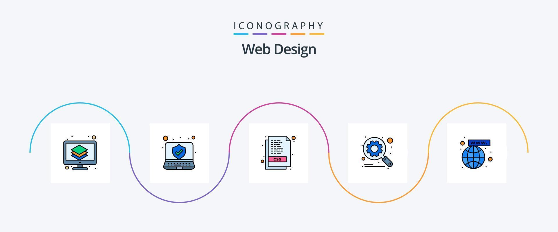 web ontwerp lijn gevulde vlak 5 icoon pak inclusief internetten. seo. css. zoeken. optimalisatie vector