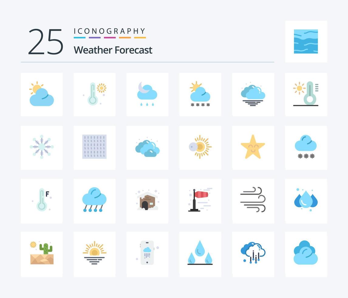 weer 25 vlak kleur icoon pak inclusief zon. het weer. het weer. warm. weer vector