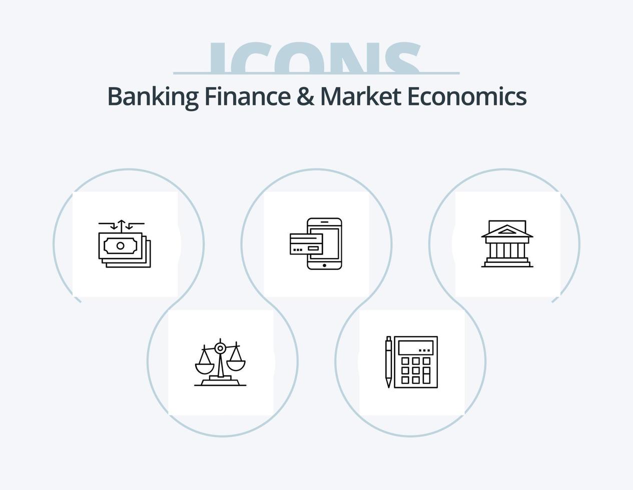 bank financiën en markt economie lijn icoon pak 5 icoon ontwerp. kosten. account. schema. planning. evenement vector