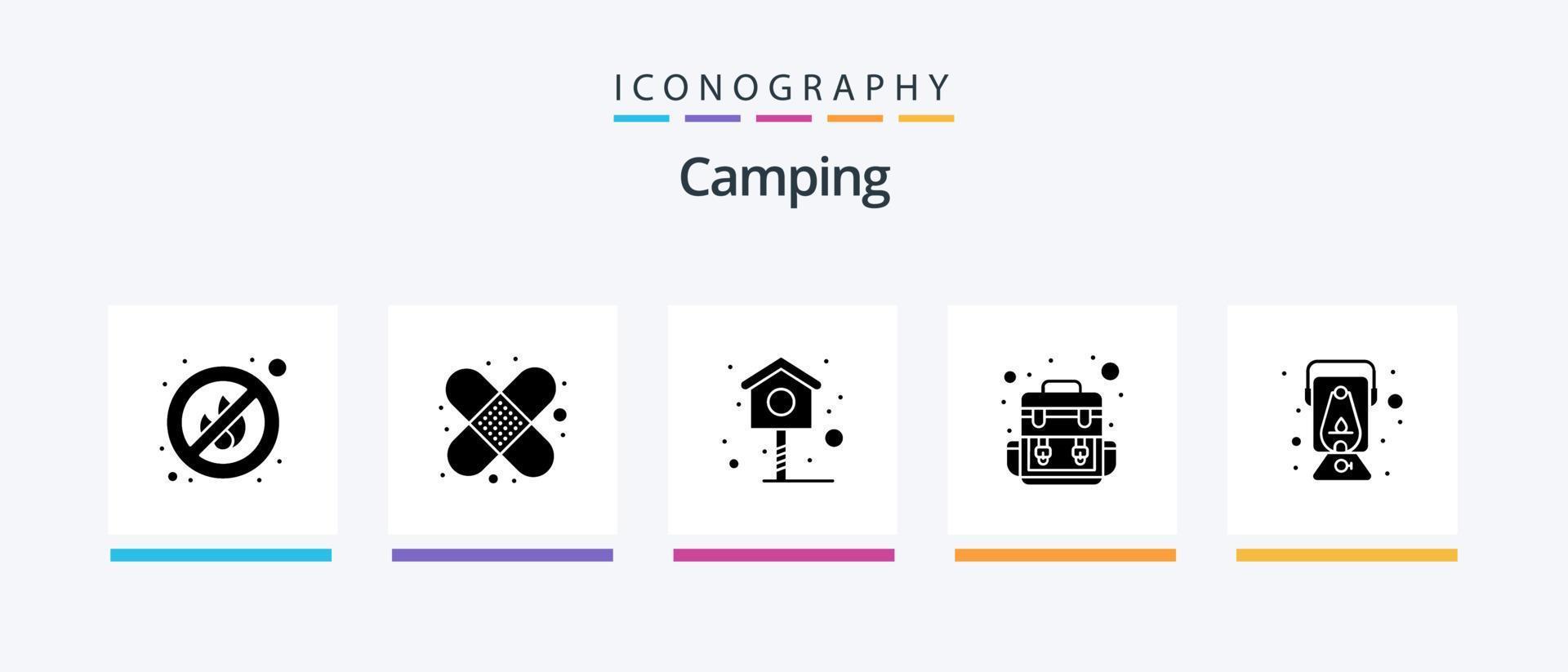 camping glyph 5 icoon pak inclusief . olie lamp. de lente. olie. lamp. creatief pictogrammen ontwerp vector