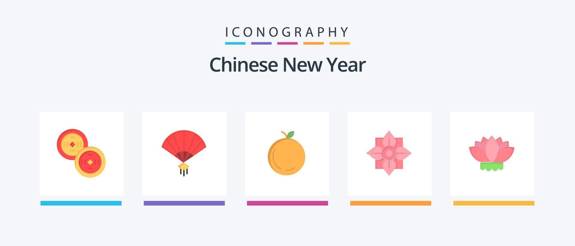 Chinese nieuw jaar vlak 5 icoon pak inclusief appel. jaar. fan. nieuwe. China. creatief pictogrammen ontwerp vector