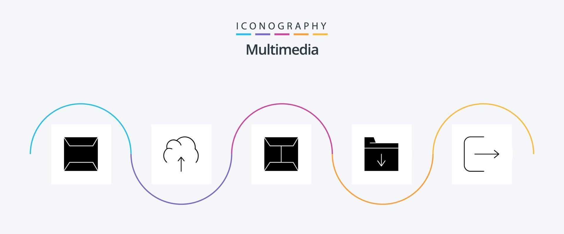 multimedia glyph 5 icoon pak inclusief . multimediaal. envelop. uitloggen. map vector