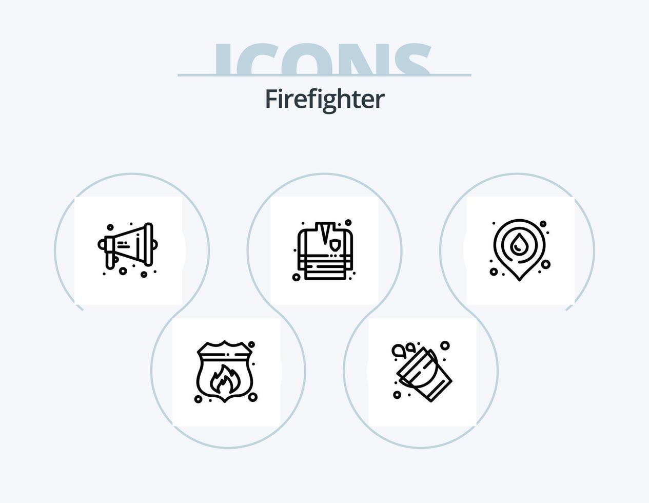 brandweerman lijn icoon pak 5 icoon ontwerp. megafoon. vrachtwagen. ontsnappen. helpen. noodgeval vector