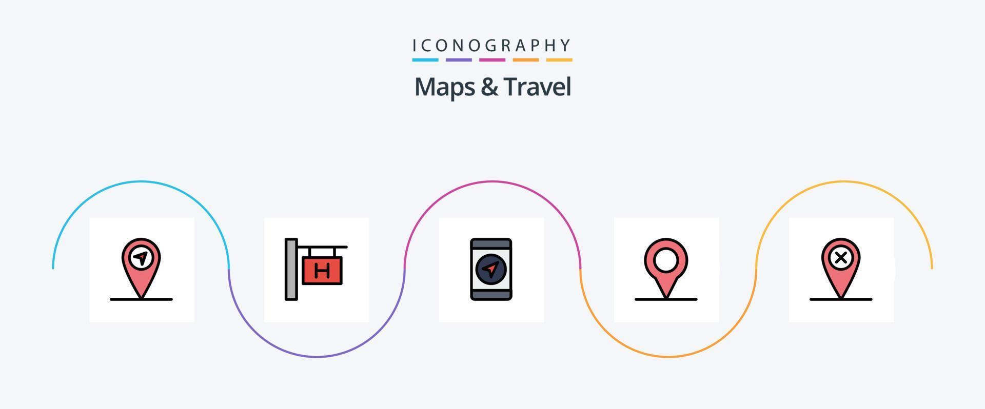 kaarten en reizen lijn gevulde vlak 5 icoon pak inclusief . plaats. plaats vector