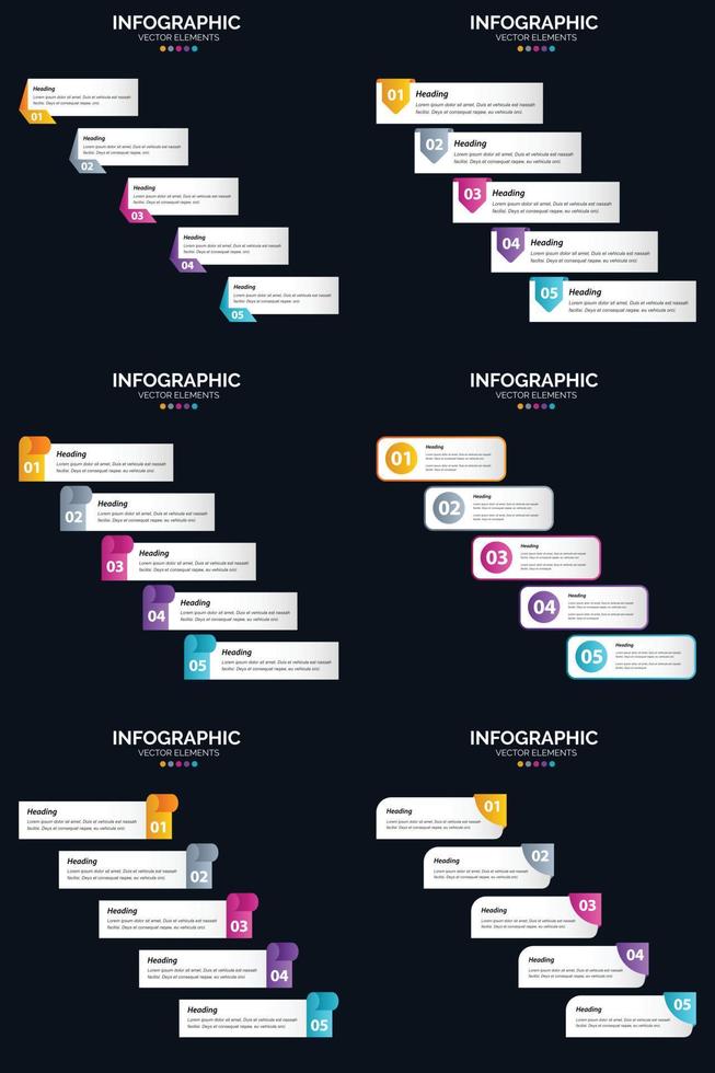 onze vector 6 infographics pak aanbiedingen een verscheidenheid van diagrammen en tijdlijnen voor uw bedrijf presentatie.