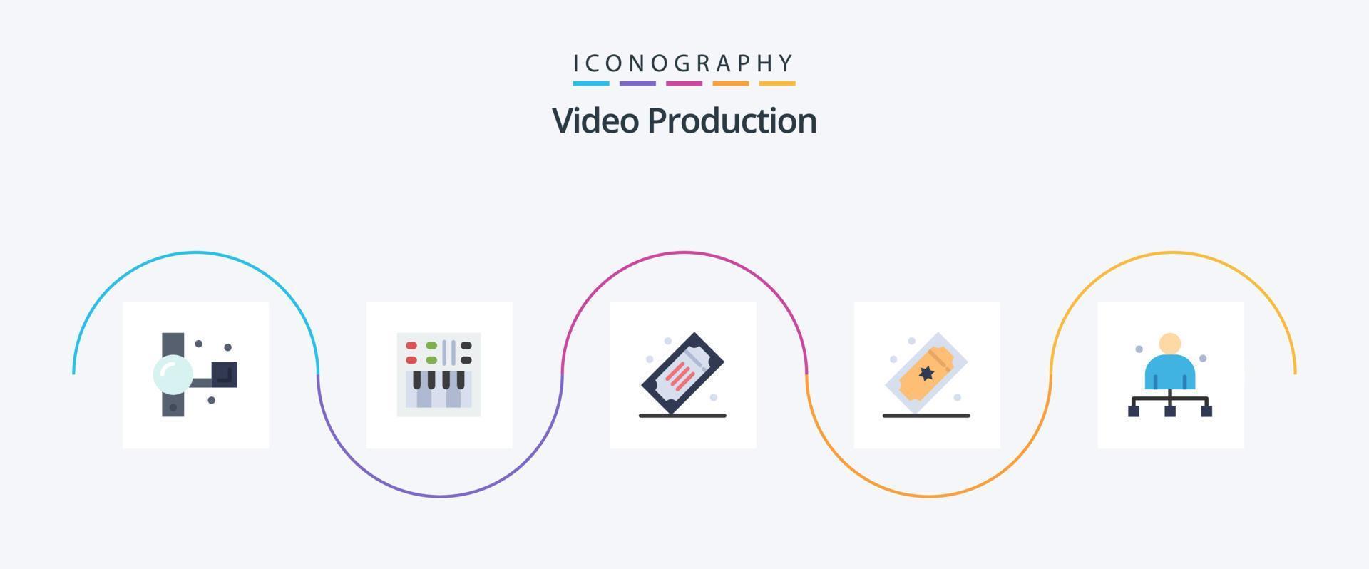 video productie vlak 5 icoon pak inclusief chef. baas. spreker. kaartjes. film kaartjes vector