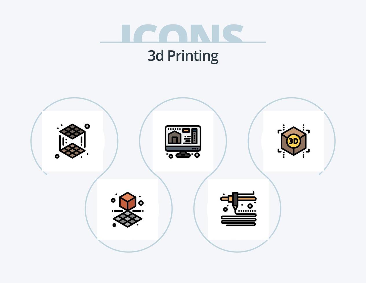 3d het drukken lijn gevulde icoon pak 5 icoon ontwerp. . machine. kubus. 3d. het drukken vector