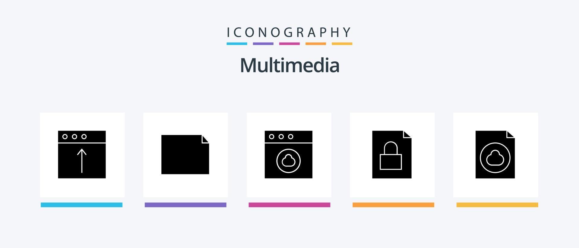 multimedia glyph 5 icoon pak inclusief . het dossier. wolk. document. op slot doen. creatief pictogrammen ontwerp vector