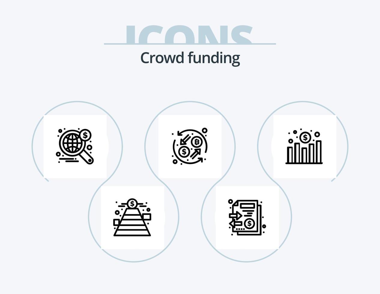 crowdfunding lijn icoon pak 5 icoon ontwerp. analyse. geld. geld. financiën. video vector