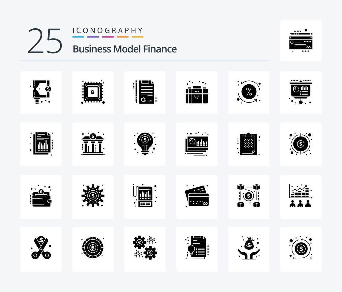 financiën 25 solide glyph icoon pak inclusief procent. kosten. certificaat. privaat. eigen vermogen vector