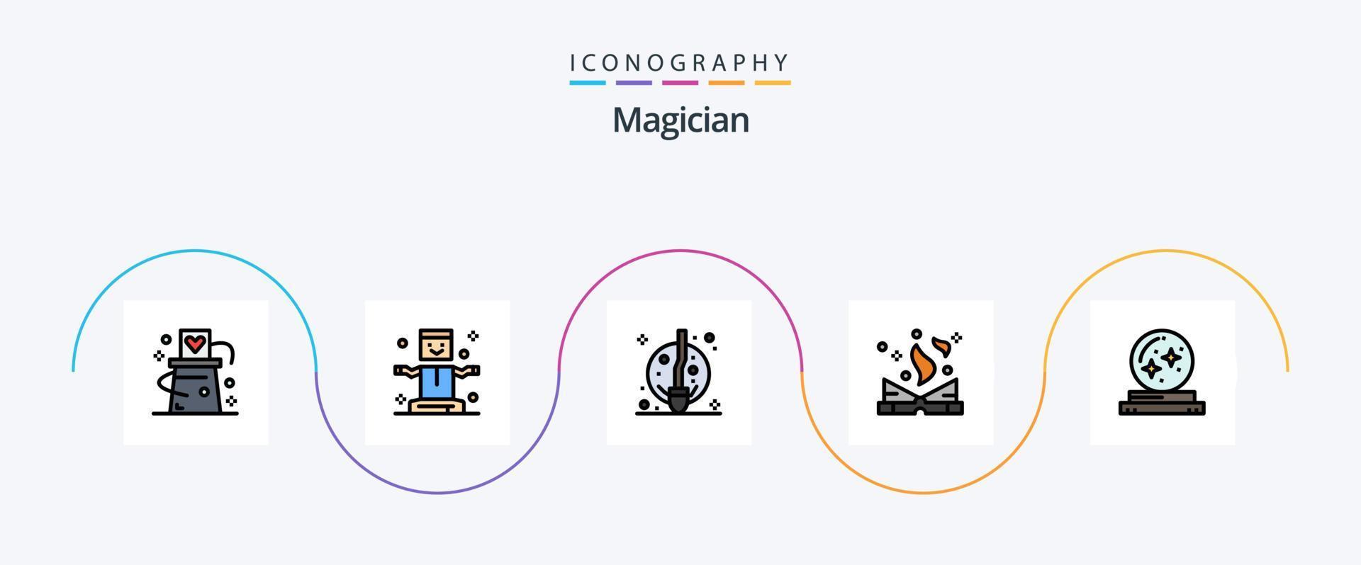 goochelaar lijn gevulde vlak 5 icoon pak inclusief bal. magie. magie. literatuur. heks vector