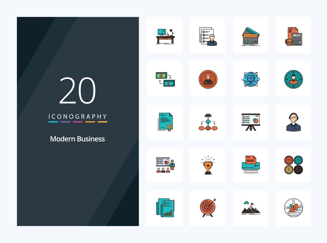 20 modern bedrijf lijn gevulde icoon voor presentatie vector
