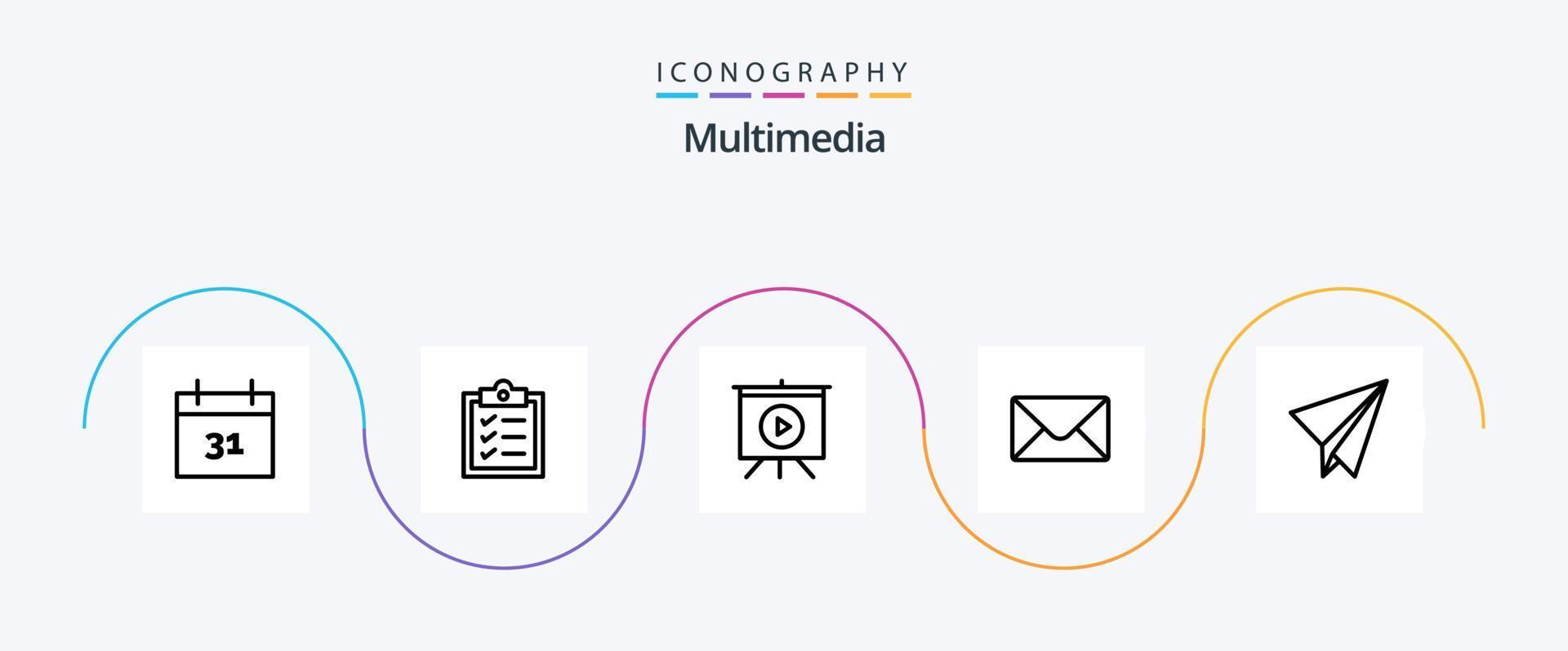 multimedia lijn 5 icoon pak inclusief . video. papier vlak vector