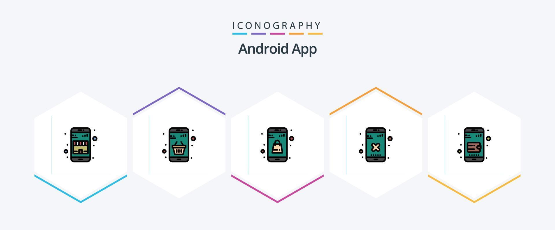 android app 25 gevulde lijn icoon pak inclusief mobiel portemonnee. verwijderen. online. kruis. online app vector