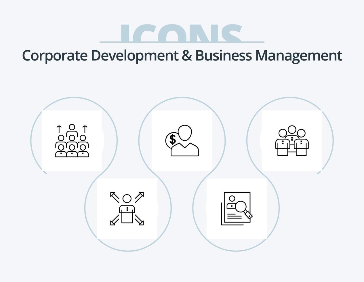 zakelijke ontwikkeling en bedrijf beheer lijn icoon pak 5 icoon ontwerp. mensen. vaardigheden. bedrijf. teamwerk. organisatie vector