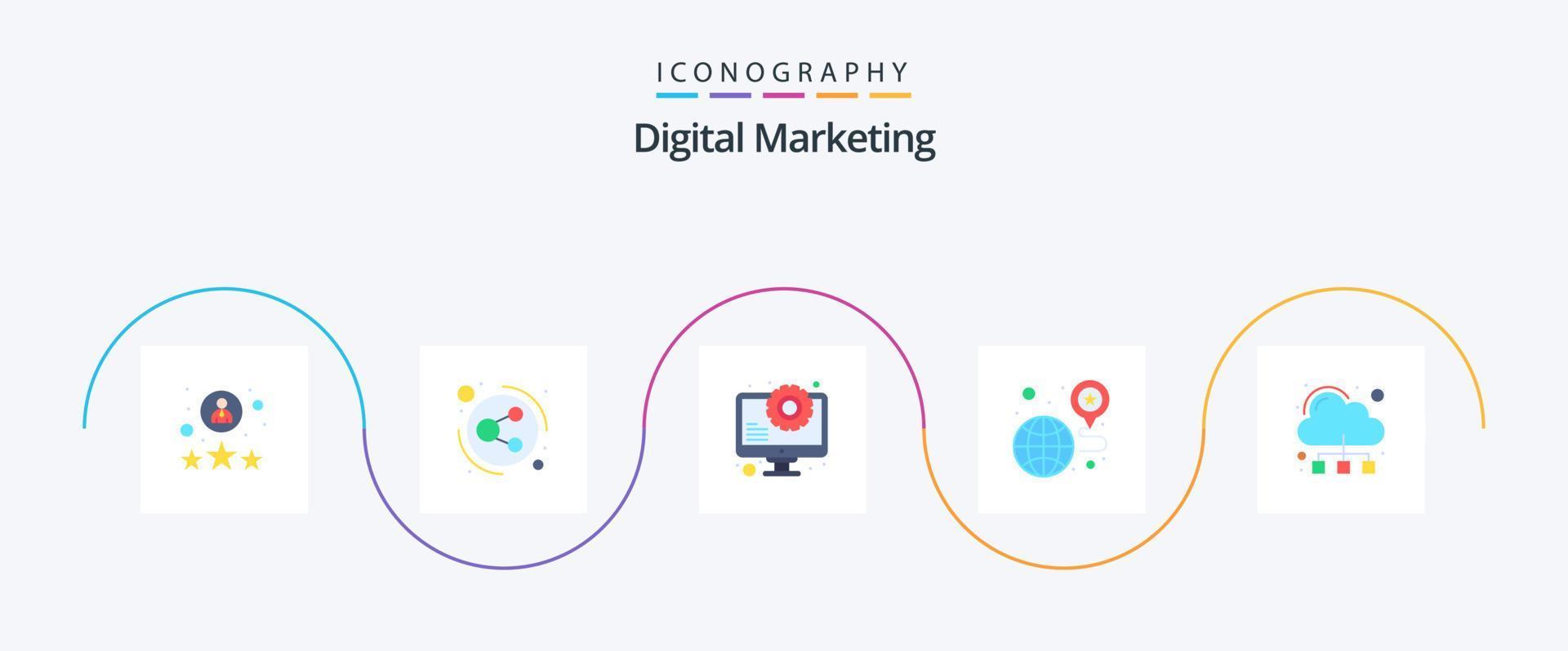 digitaal afzet vlak 5 icoon pak inclusief verbinding. blog. pin. favoriete vector