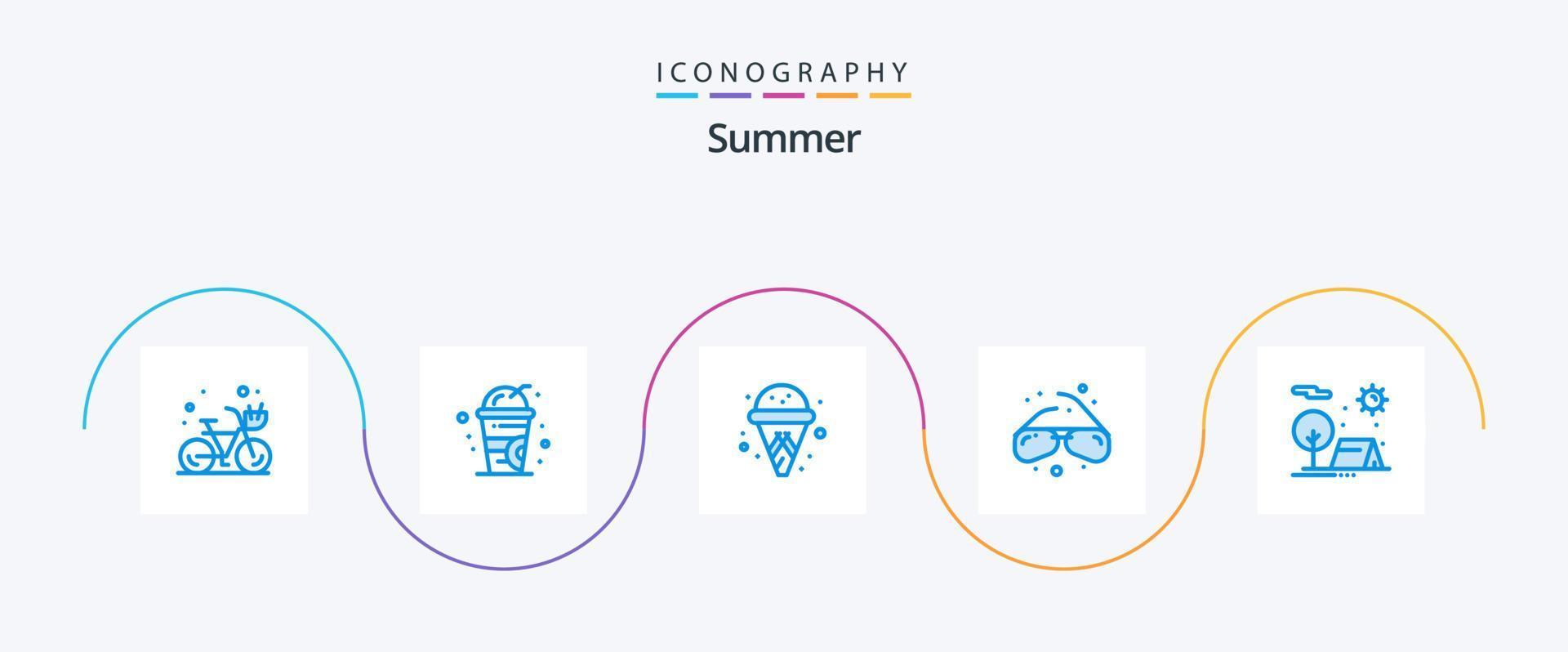 zomer blauw 5 icoon pak inclusief natuur. camping. ijs room. avontuur. visie vector