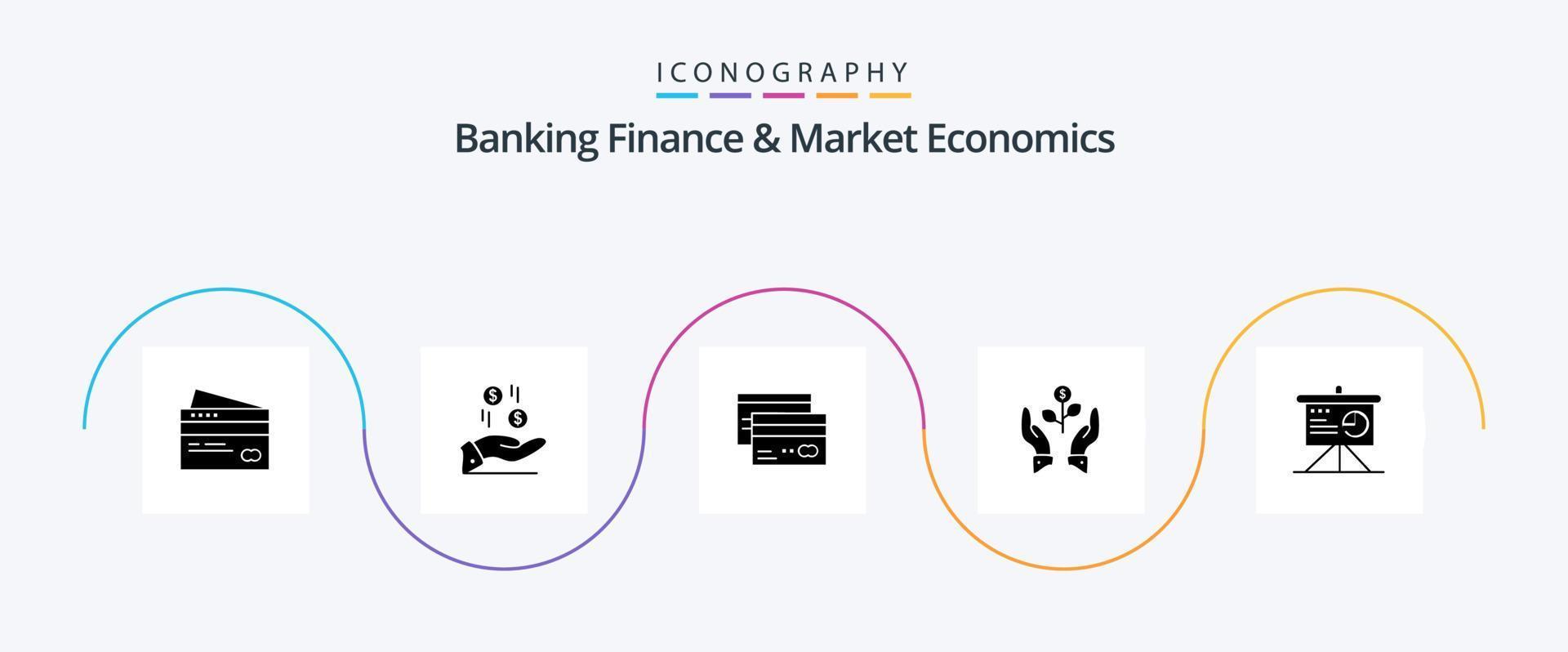 bank financiën en markt economie glyph 5 icoon pak inclusief credit. kaart. hand. bankieren. liefdadigheid vector