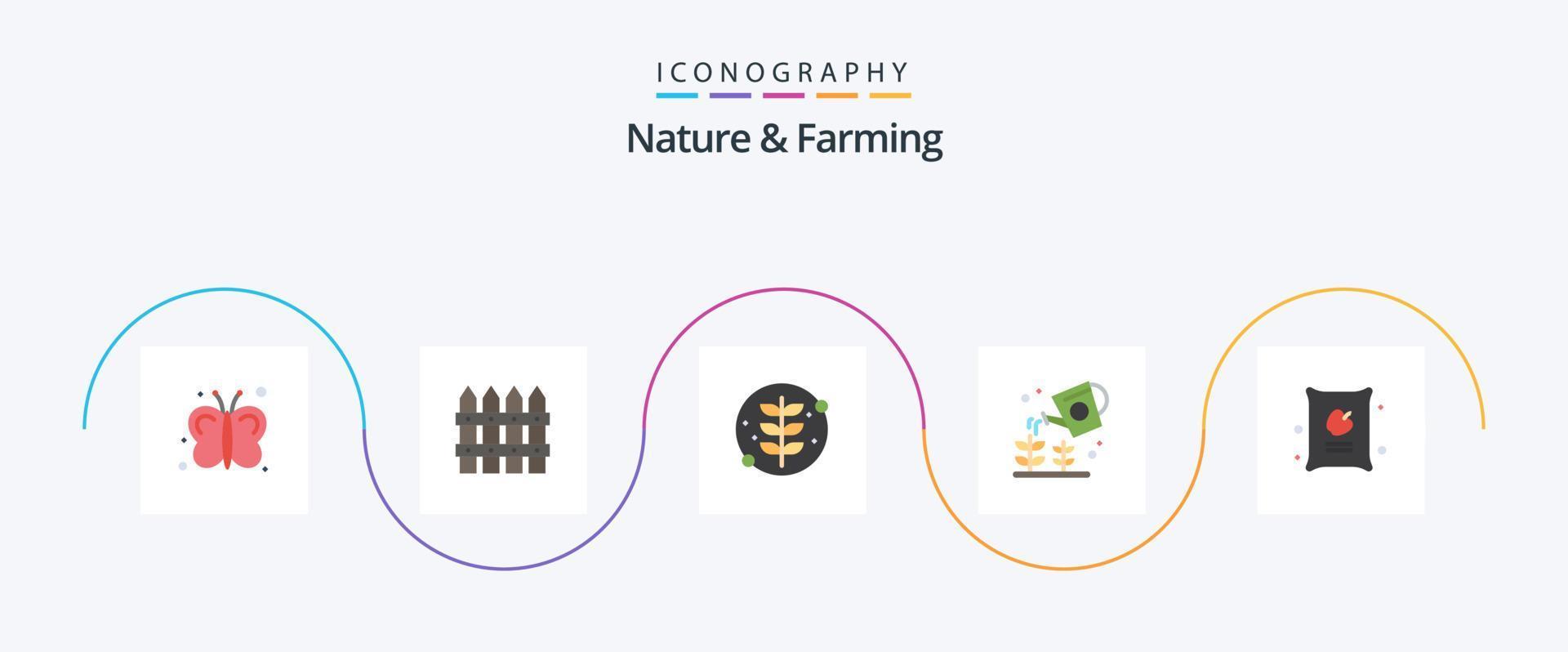 natuur en landbouw vlak 5 icoon pak inclusief voedsel. sproeier. groeien. natuur. landbouw vector