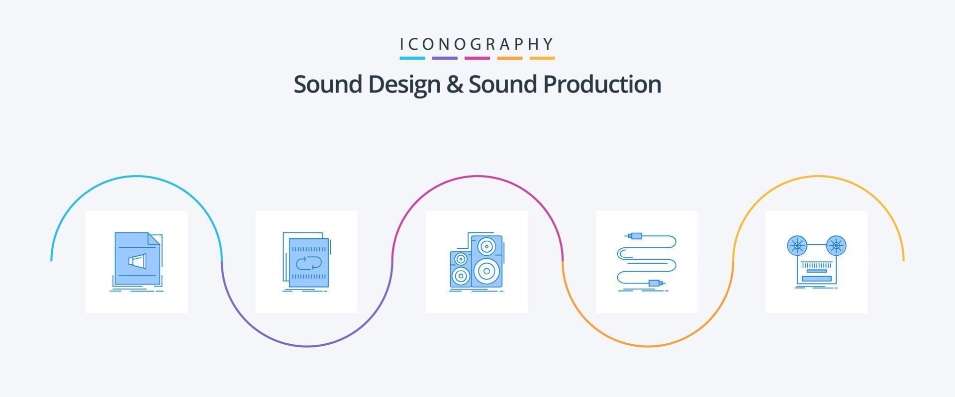 geluid ontwerp en geluid productie blauw 5 icoon pak inclusief koord. geluid. mengen. studio. toezicht houden op vector
