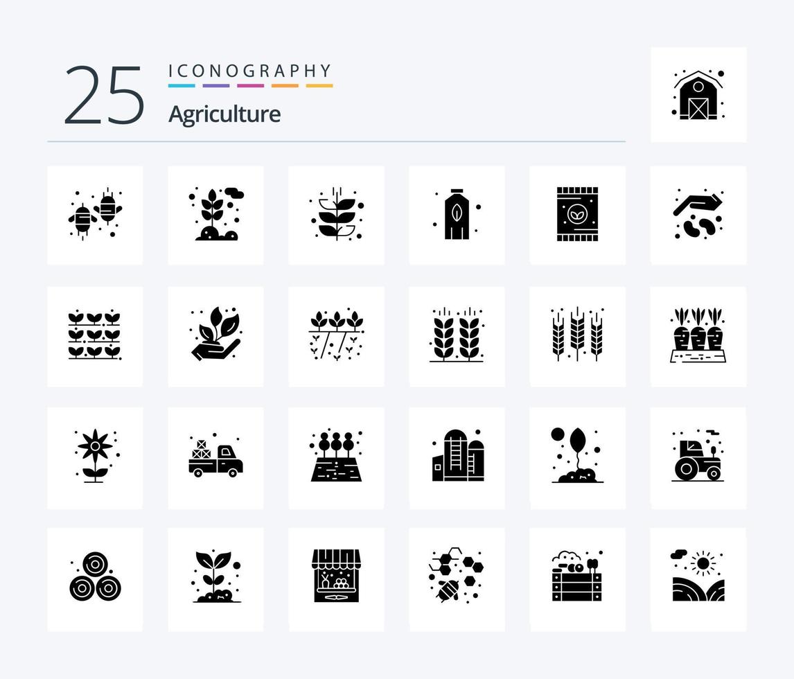 landbouw 25 solide glyph icoon pak inclusief landbouw. fabriek. tarwe. fles. oogst vector