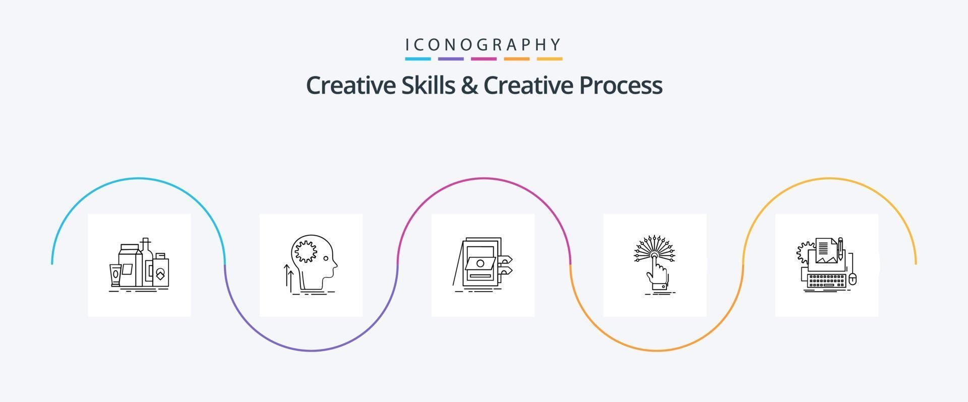 creatief vaardigheden en creatief werkwijze lijn 5 icoon pak inclusief bestemming. bereiken. idee. bestanden. uitverkoop vector