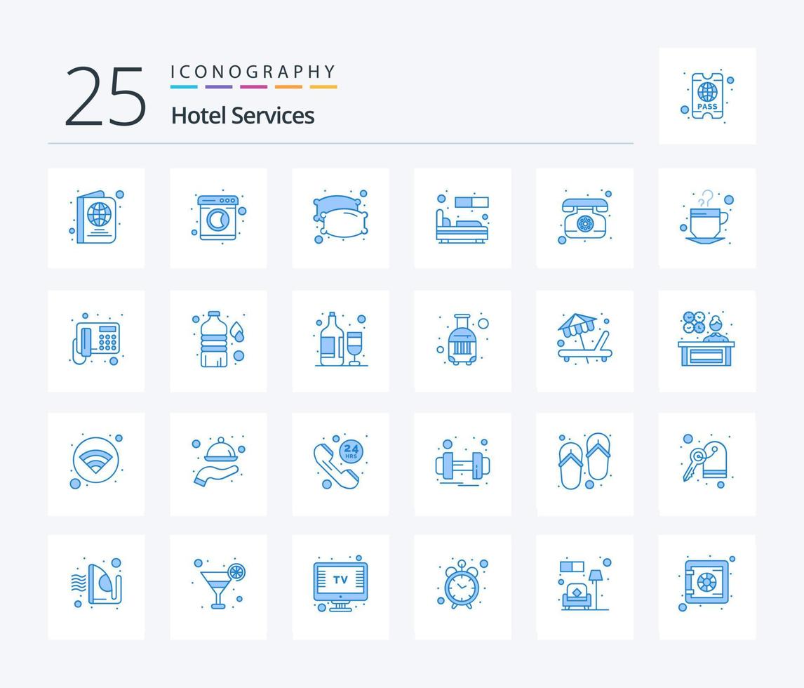 hotel Diensten 25 blauw kleur icoon pak inclusief telefoon. vaste telefoon. nacht. slaap. kamer vector