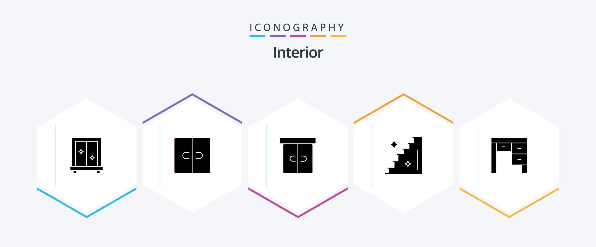 interieur 25 glyph icoon pak inclusief meubilair. decor. decor. trap. verdieping vector