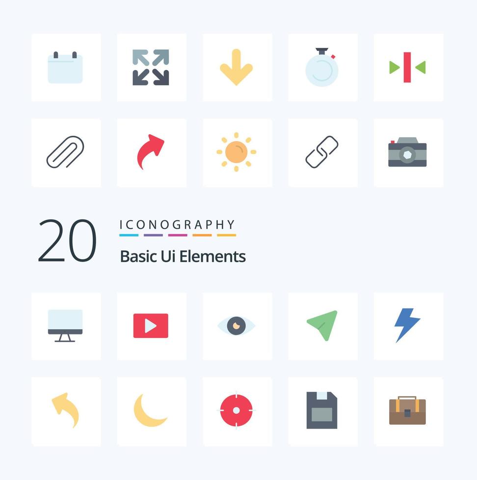 20 eenvoudig ui elementen vlak kleur icoon pak Leuk vinden macht muis app pin mobiel vector