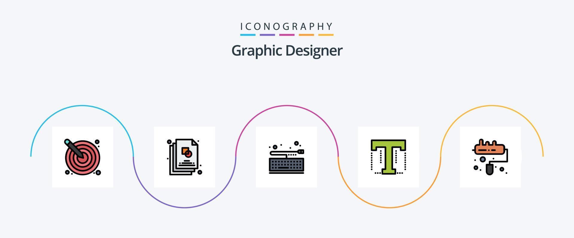 grafisch ontwerper lijn gevulde vlak 5 icoon pak inclusief borstel. hulpmiddel. ontwerp. tekst. keypad vector