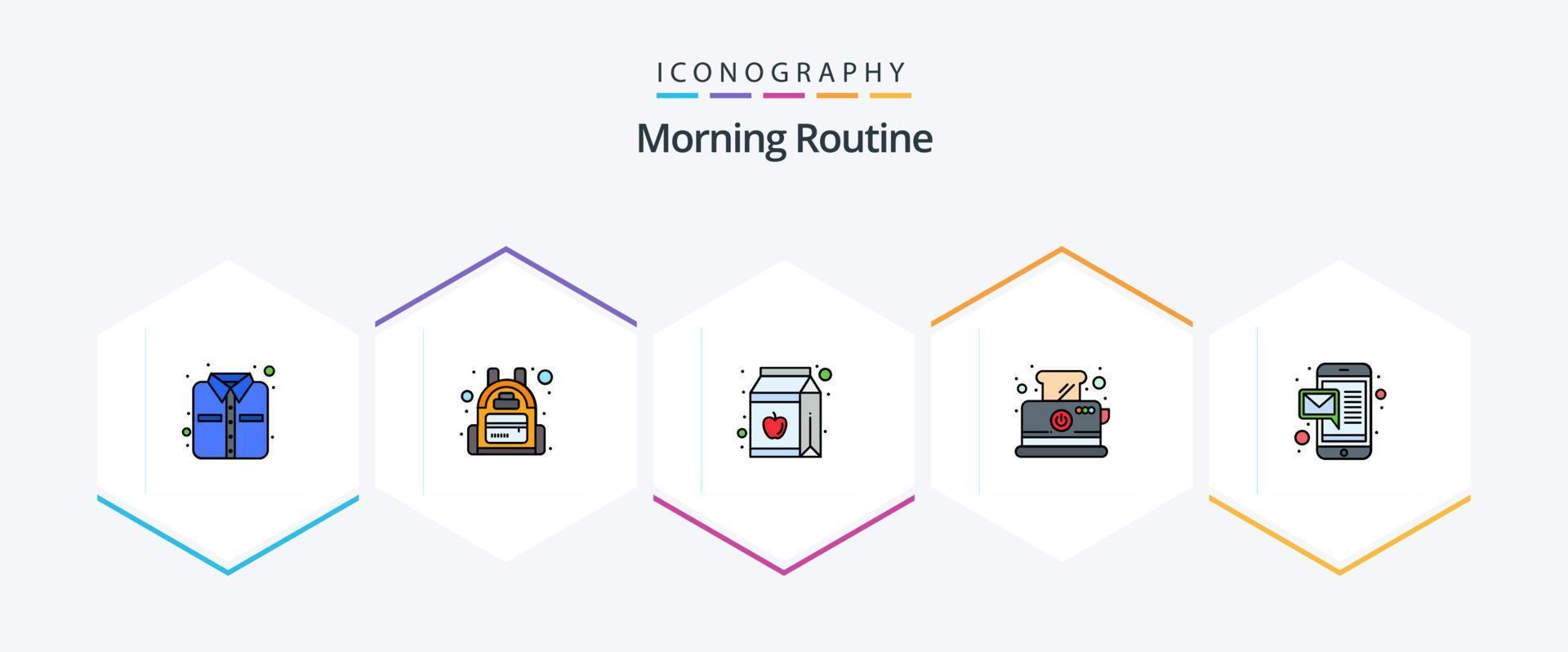 ochtend- routine- 25 gevulde lijn icoon pak inclusief . massage. pak. e-mail. tosti apparaat vector