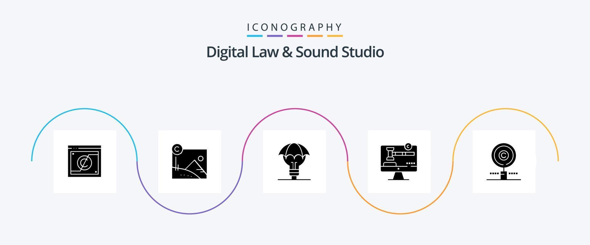 digitaal wet en geluid studio glyph 5 icoon pak inclusief wet. auteursrechten. auteursrechtelijk beschermd. kopiëren Rechtsaf. idee vector