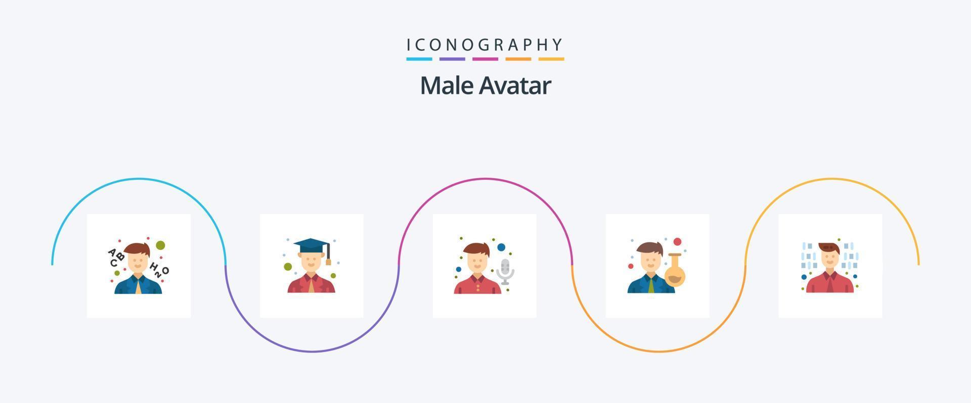 mannetje avatar vlak 5 icoon pak inclusief . programmeur. microfoon. ontwikkeling. Mens vector