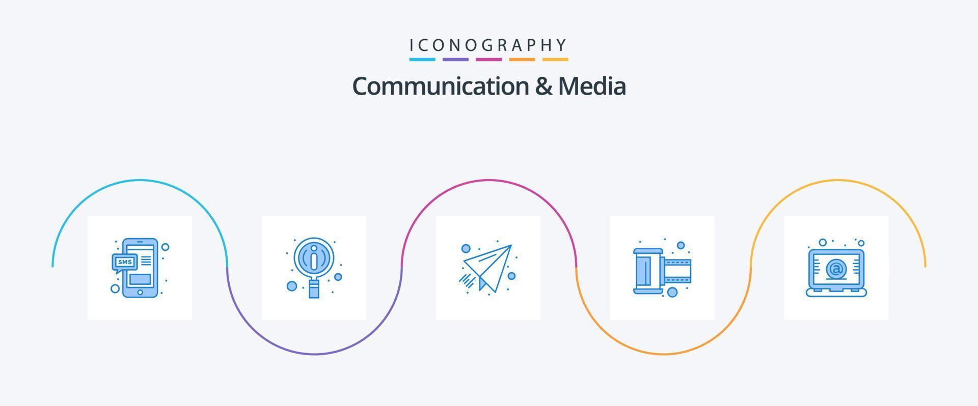 communicatie en media blauw 5 icoon pak inclusief brief. e-mail. papier. negatief plakband. foto vector
