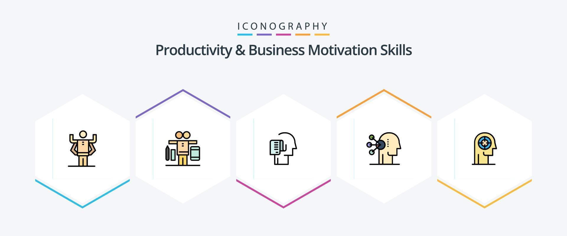 produktiviteit en bedrijf motivatie vaardigheden 25 gevulde lijn icoon pak inclusief pijl. concentratie. menselijk. assortiment. taken vector