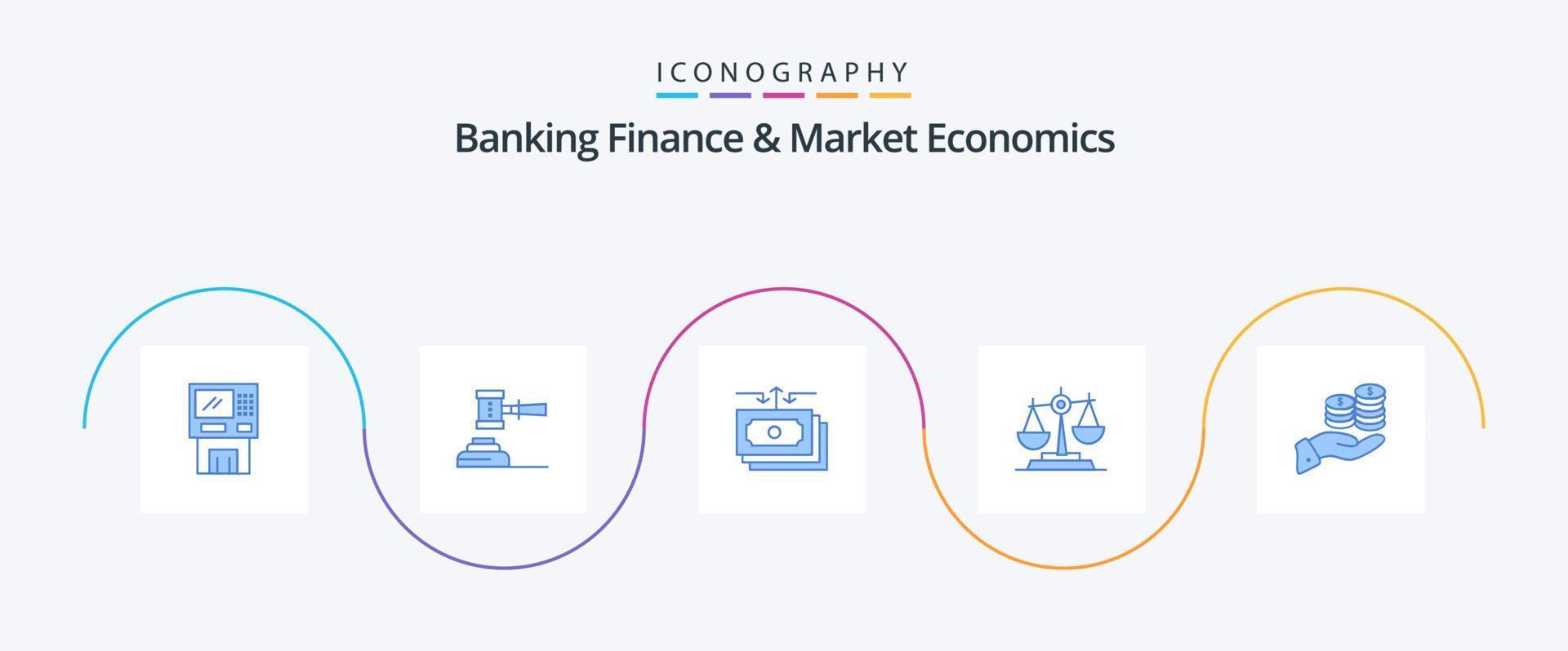 bank financiën en markt economie blauw 5 icoon pak inclusief stromen. legaal. wet. rechter. hamer vector