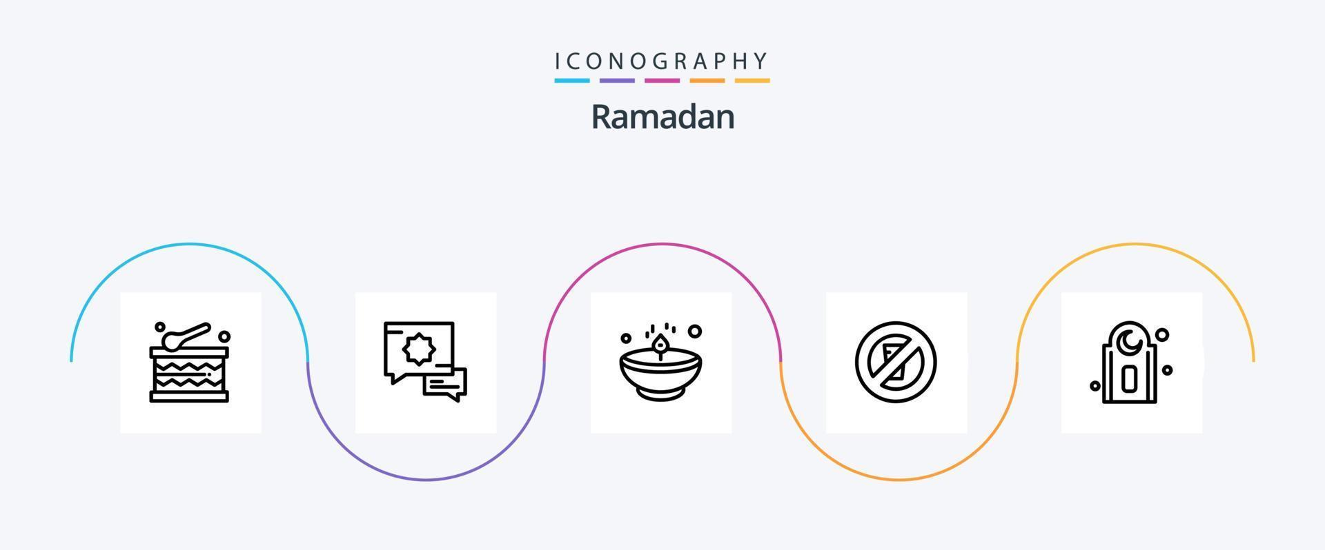 Ramadan lijn 5 icoon pak inclusief Nee water . vastend . lamp vector