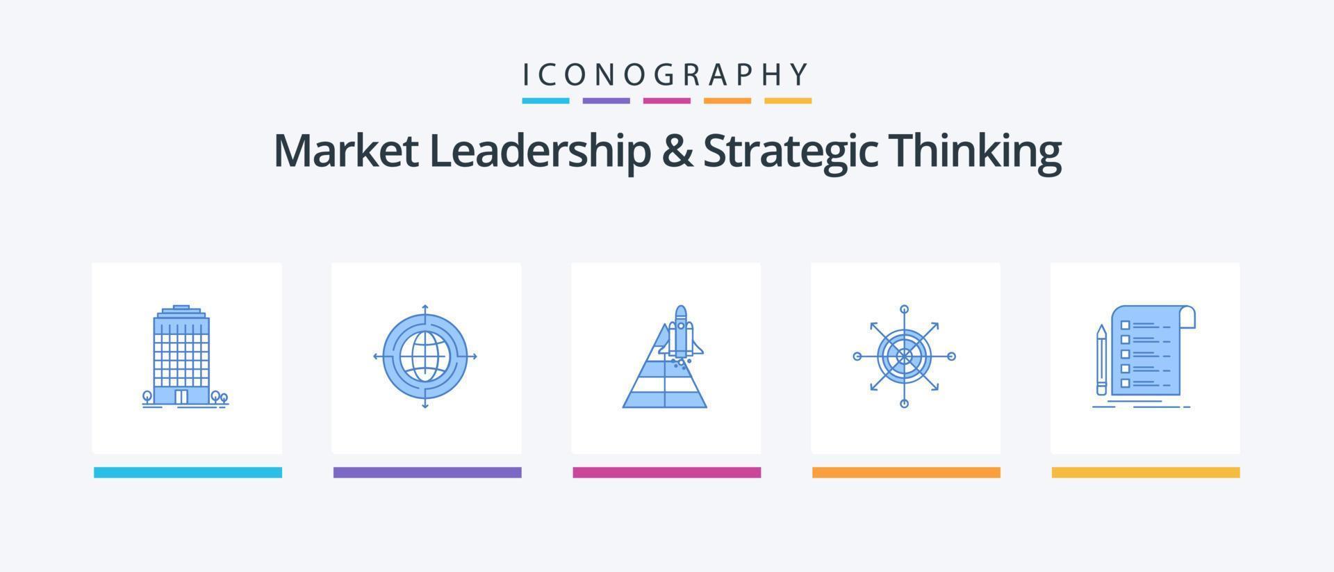 markt leiderschap en strategisch denken blauw 5 icoon pak inclusief doelwit. darten. ruimte. bord. launch. creatief pictogrammen ontwerp vector